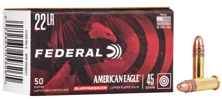 Federal .22 Long Rifle American Eagle Suppressor Copper-Plated Round Nose 45 Grain 500/Box