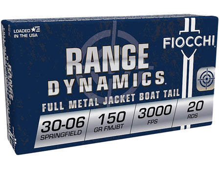Fiocchi .30-06 Springfield Range Dynamics Full Metal Jacket Boat Tail 150 Grain 20/Box