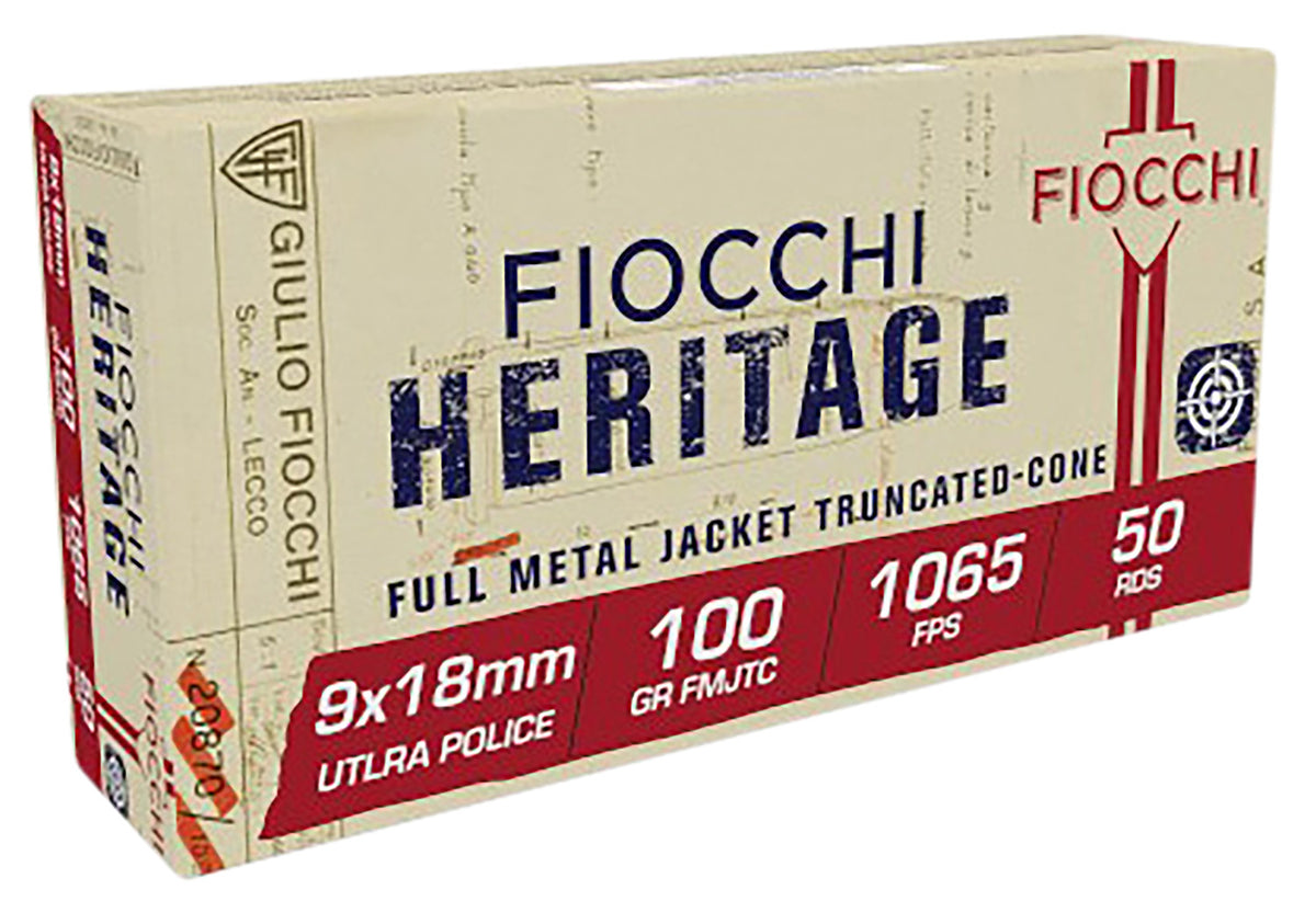 Fiocchi 9x18mm Ultra Heritage Full Metal Jacket Truncated Cone 100 Grain 50/Box