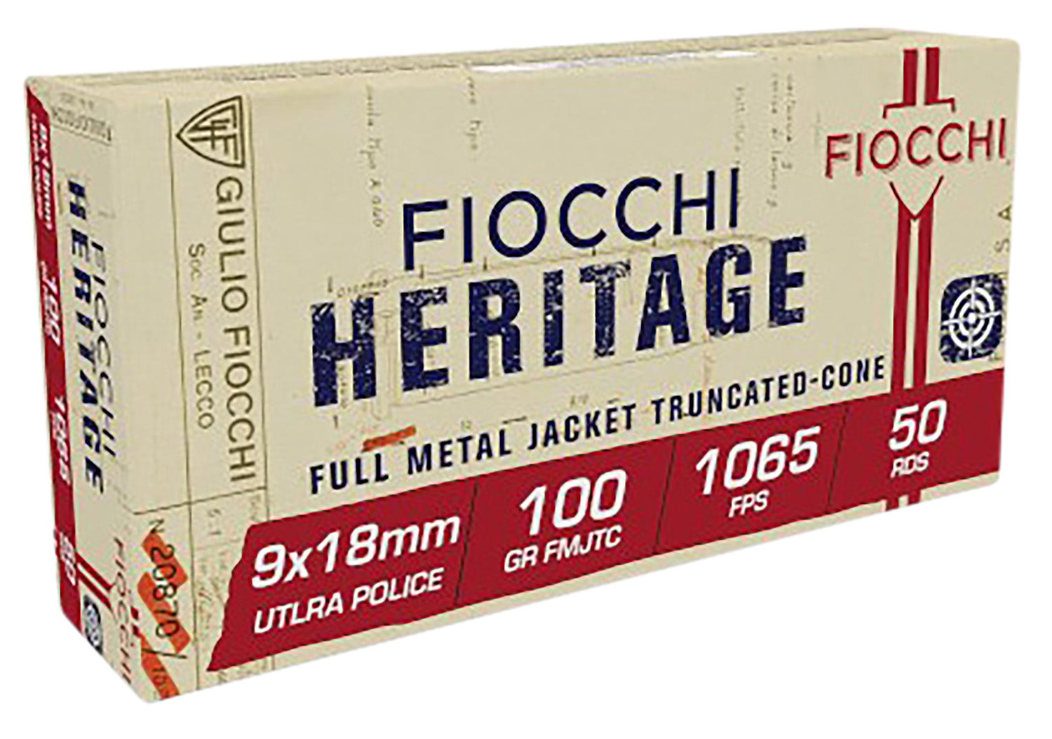 Fiocchi 9x18mm Ultra Heritage Full Metal Jacket Truncated Cone 100 Grain 50/Box