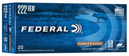 Federal .222 Remington PowerShok Jacketed Soft Point 50 Grain 20/Box