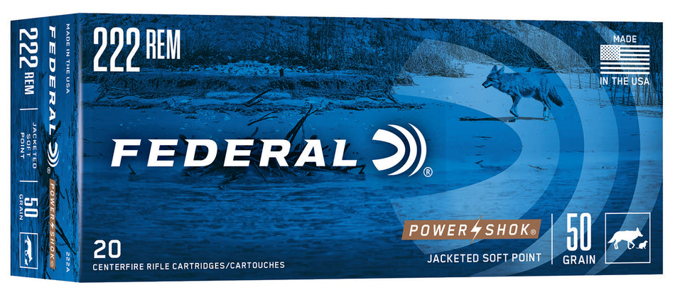 Federal .222 Remington PowerShok Jacketed Soft Point 50 Grain 20/Box