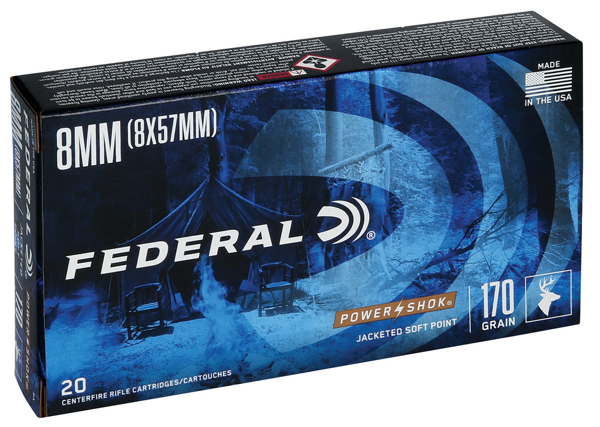 Federal 8mm Mauser PowerShok Jacketed Soft Point 170 Grain 20/Box