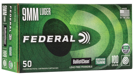 Federal 9mm Luger / Parabellum BallistiClean Reduced Hazard Training Lead-Free Frangible 100 Grain 50/Box [Item 2007]