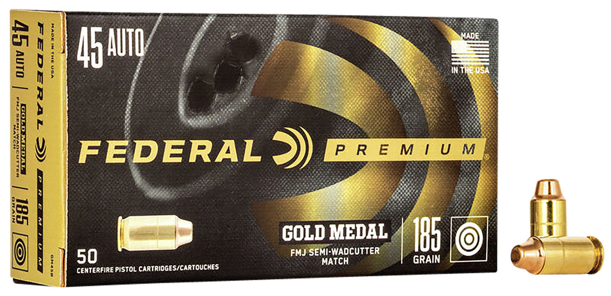 Federal .45 ACP/Auto Gold Medal Premium Full Metal Jacket Semi Wadcutter 185 Grain 50/Box