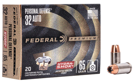 Federal .32 ACP Premium Personal Defense Hydra-Shok Jacketed Hollow Point 65 Grain 20/Box