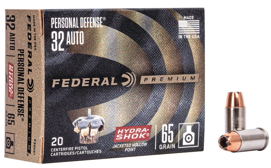 Federal .32 ACP Premium Personal Defense Hydra-Shok Jacketed Hollow Point 65 Grain 20/Box
