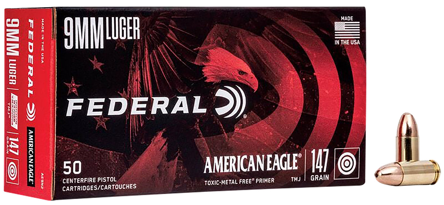 Federal 9mm Luger / Parabellum American Eagle Indoor Range Training Total Metal Jacket 147 Grain 50/Box