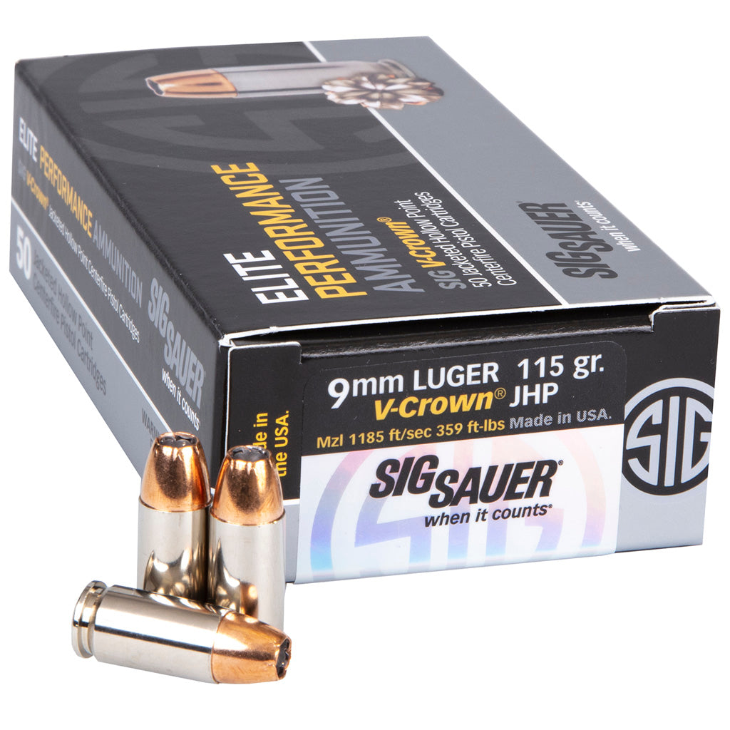 Sig Sauer 9mm Luger / Parabellum Elite Performance V-Crown Jacketed Hollow Point 115 Grain 50/Box