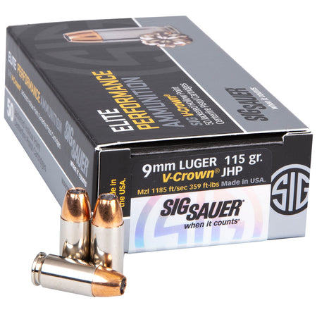 Sig Sauer 9mm Luger / Parabellum Elite Performance V-Crown Jacketed Hollow Point 115 Grain 50/Box