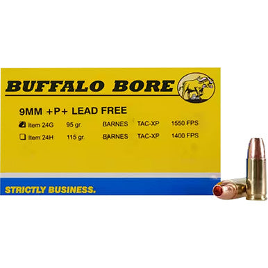 Buffalo Bore 9mm Luger / Parabellum +P+ Barnes TAC-XP Lead Free 95 Grain 20/Box