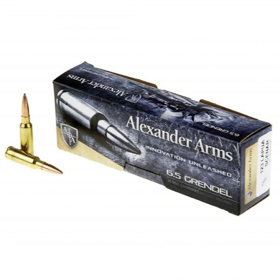 Alexander Arms 6.5mm Grendel Lapua Scenar Boat Tail Open Tip Match 123 Grain 20/Box
