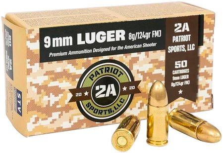 Patriot Sports 9mm Luger/Parabellum  Full Metal Jacket 124 Grain 50BX/1000CS
