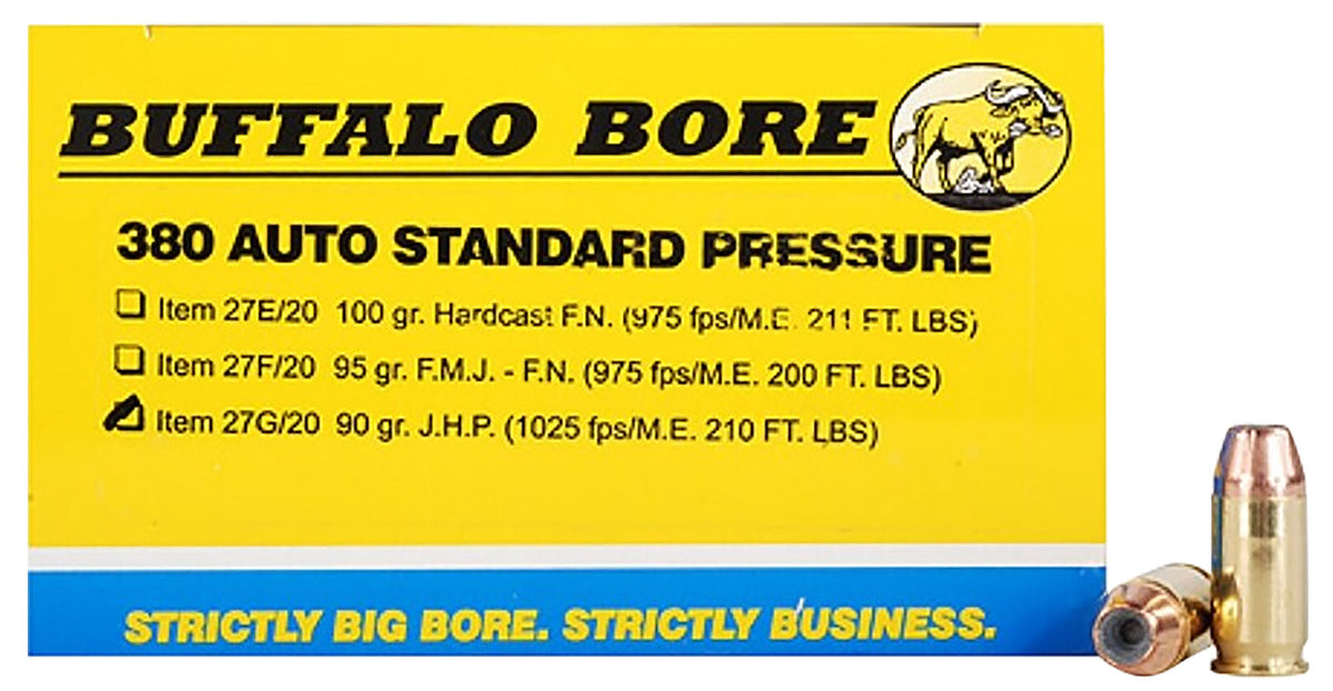 Buffalo Bore .380 ACP/Auto Standard Pressure Jacketed Hollow Point 90 Grain 20/Box