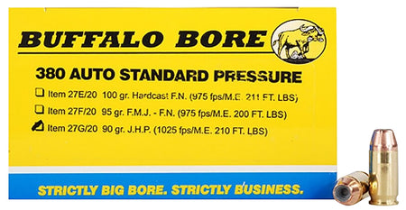 Buffalo Bore .380 ACP/Auto Standard Pressure Jacketed Hollow Point 90 Grain 20/Box
