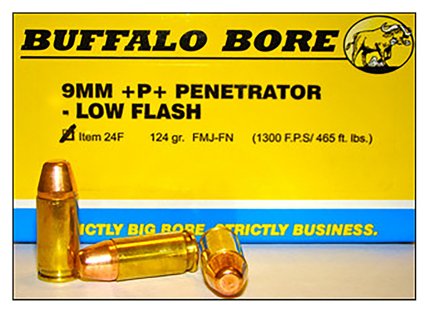 Buffalo Bore 9mm Luger / Parabellum Penetrator +P+ Full Metal Jacket Flat Nose 124 Grain 20/Box