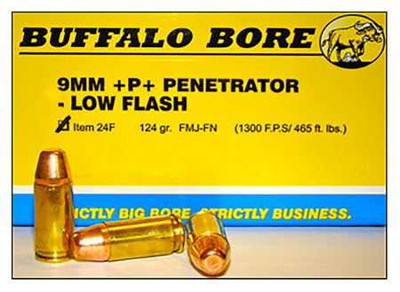 Buffalo Bore 9mm Luger / Parabellum Penetrator +P+ Full Metal Jacket Flat Nose 124 Grain 20/Box