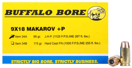 Buffalo Bore 9mm Makarov Personal Defense Jacketed Hollow Point 95 Grain 20/Box