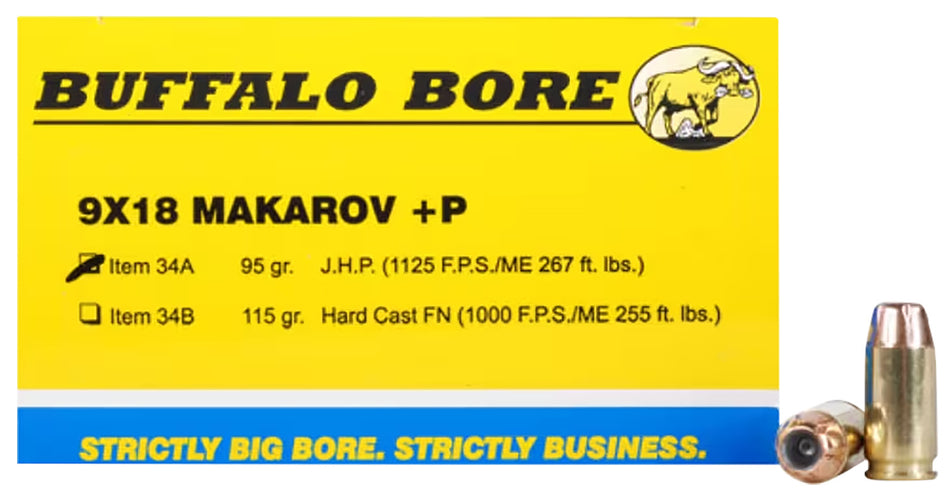 Buffalo Bore 9mm Makarov Personal Defense Jacketed Hollow Point 95 Grain 20/Box