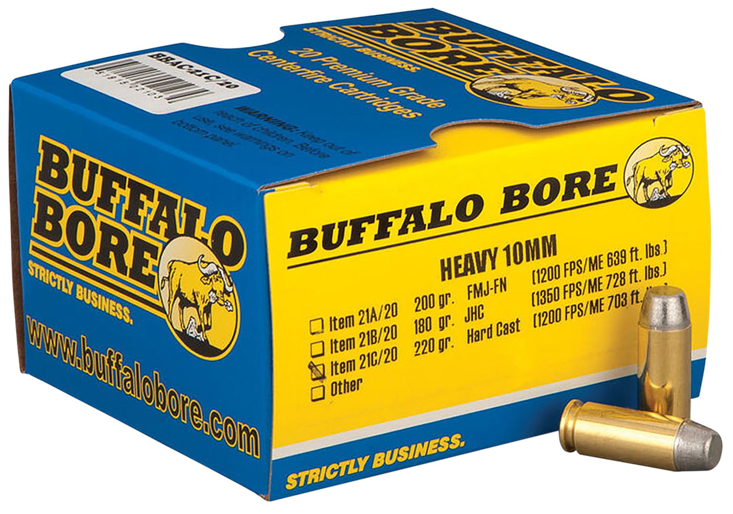 Buffalo Bore 10mm Auto Outdoorsman Hard Cast Flat Nose 220 Grain 20/Box