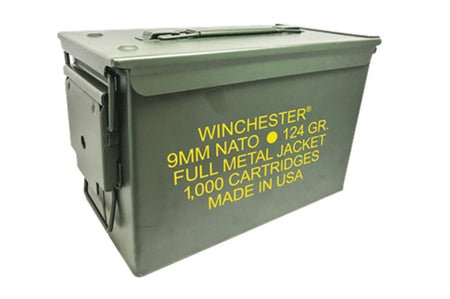 Winchester 9mm Luger / Parabellum USA Nato Ammo Can Full Metal Jacket 124 Grain 1000/Box [Item 110]