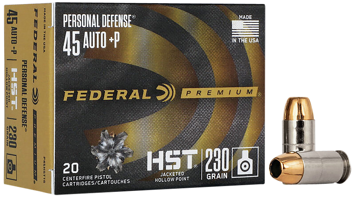 Federal .45 ACP/Auto Premium Personal Defense +P HST Jacketed Hollow Point 230 Grain 20/Box