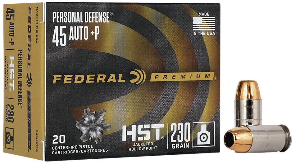 Federal .45 ACP/Auto Premium Personal Defense +P HST Jacketed Hollow Point 230 Grain 20/Box