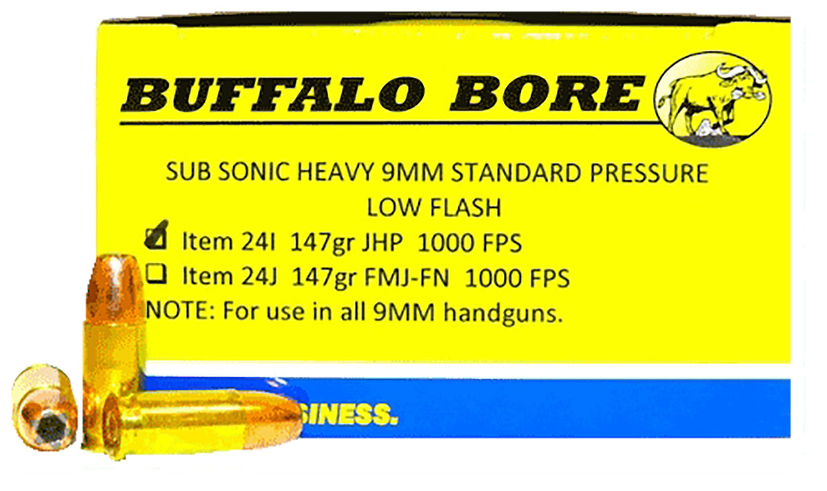 Buffalo Bore 9mm Luger / Parabellum Subsonic Jacketed Hollow Point 147 Grain 20/Box