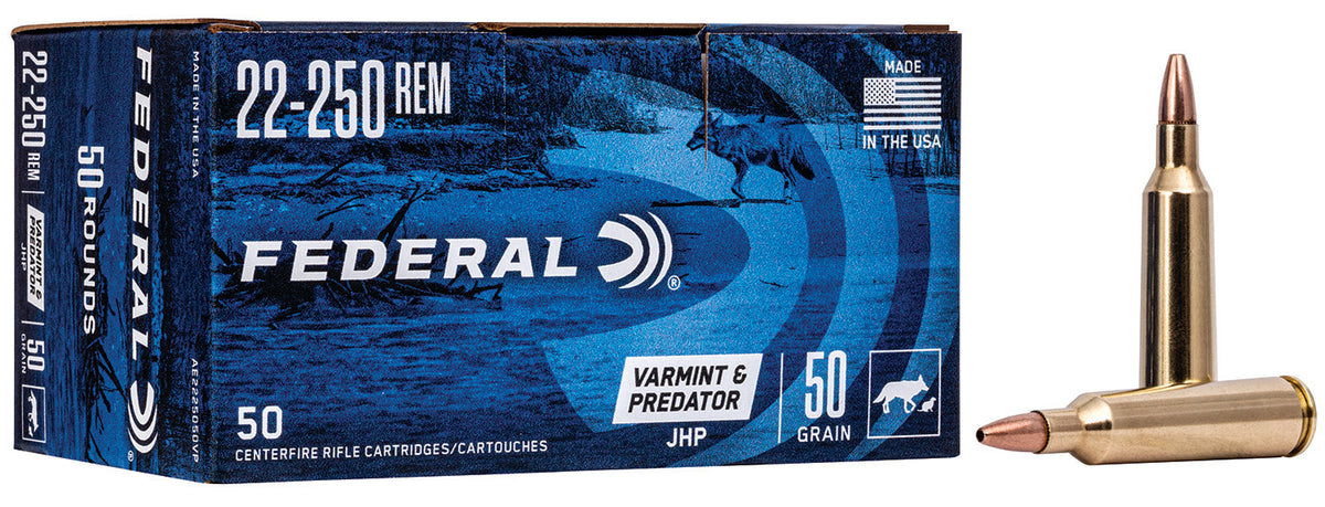 Federal .22-250 Remington American Eagle Varmint & Predator Jacketed Hollow Point 50 Grain 50/Box