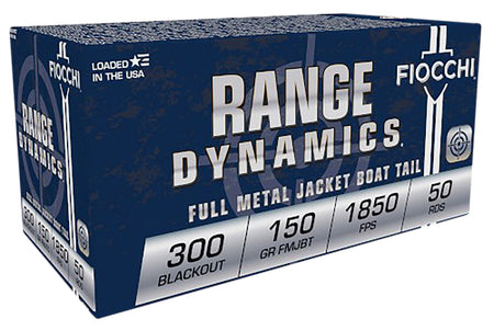 Fiocchi .300 AAC Blackout Range Dynamics Full Metal Jacket Boat Tail 150 Grain 50/Box
