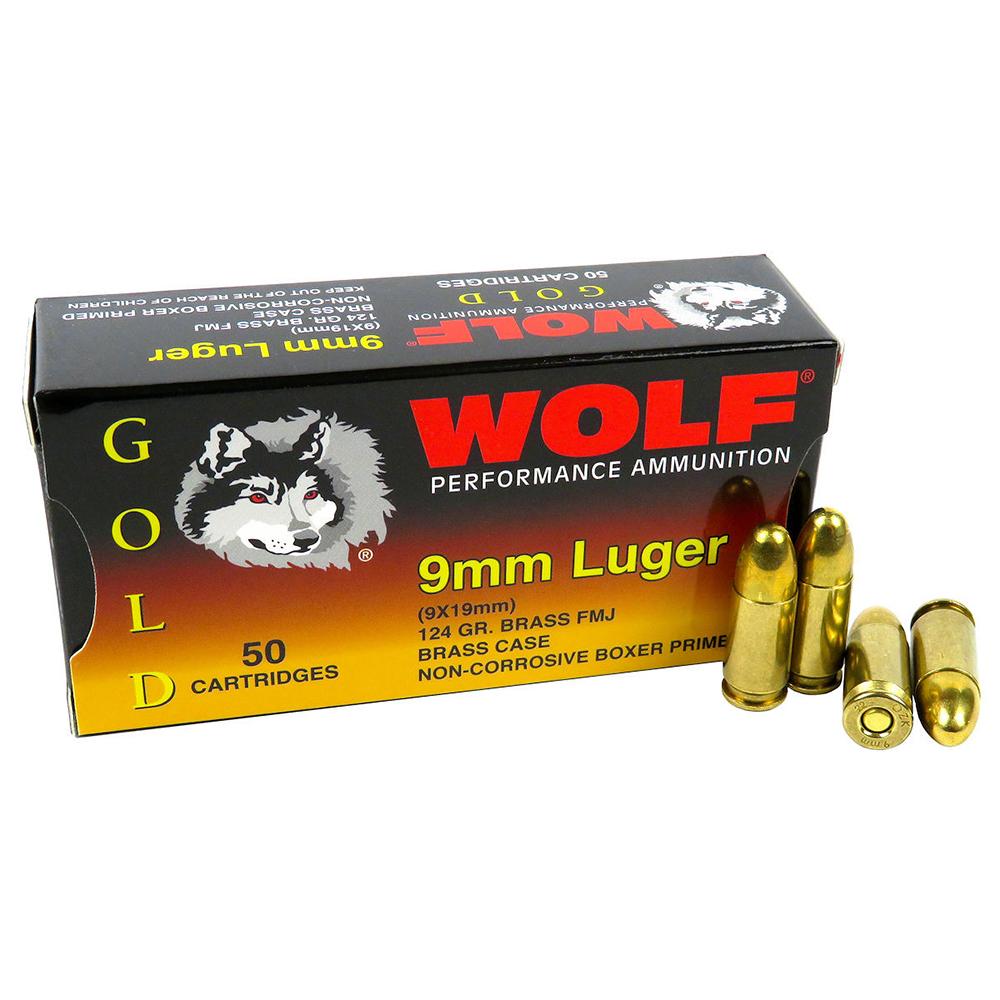 Wolf 9mm Luger / Parabellum Gold Performance Full Metal Jacket 124 Grain 50/Box