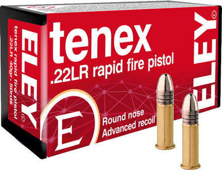 Eley 130 Tenex Rapid Fire Pistol Round Nose 40 Grain .22 Long Rifle 1085 FPS.