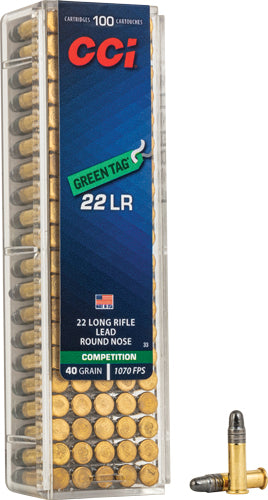 CCI .22 Long Rifle Competition Green Tag Lead Round Nose 40 Grain 100/Box