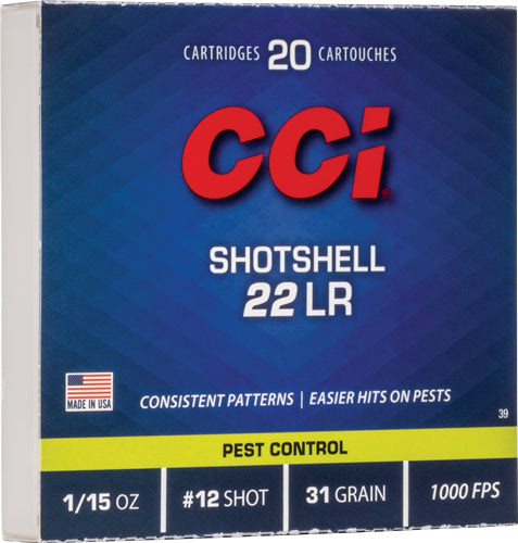 CCI .22 Long Rifle Shotshell Pest Control #12 Shot 31 Grain 20/Box