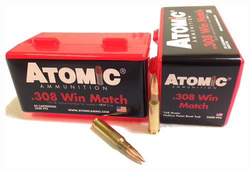 Atomic .308 Win / 7.62x51mm Match Hollow Point Boat Tail 168 Grain 50/Box