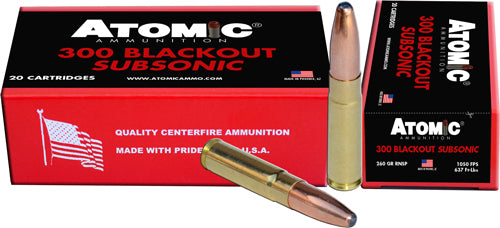 Atomic .300 AAC Blackout Subsonic Round Nose Soft Point Boat Tail 260 Grain 20/Box