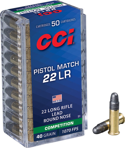 CCI .22 Long Rifle Pistol Match Lead Round Nose 40 Grain 50/Box