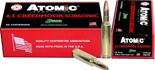 Atomic 6.5mm Creedmoor Subsonic Sierra MatchKing Boat Tail Hollow Point 130 Grain 20/Box