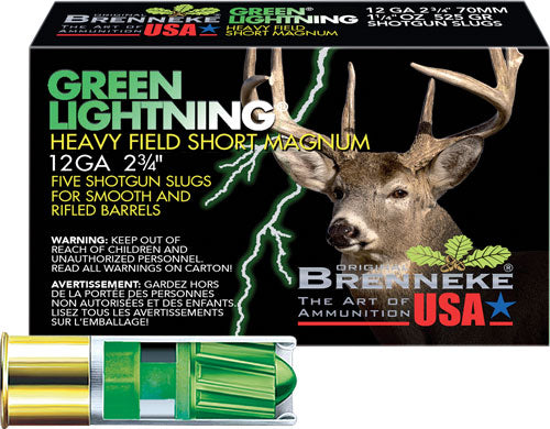 Brenneke 12 Gauge Green Lightning Heavy Field Short Magnum Slug 1-1/4 oz 2.75 in 5/Box