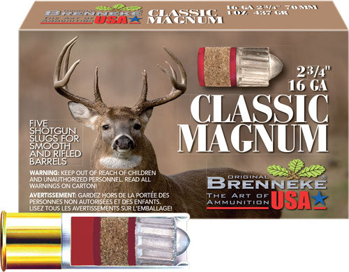 Brenneke 16 Gauge Classic Magnum Hunting Slug 1 oz 2.75 in 5/Box