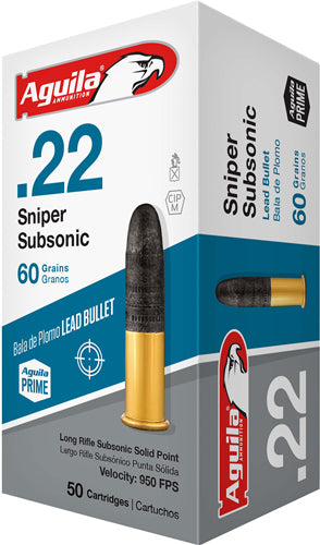Aguila .22 Long Rifle Sniper Subsonic Lead Solid Point 60 Grain 1000/Box
