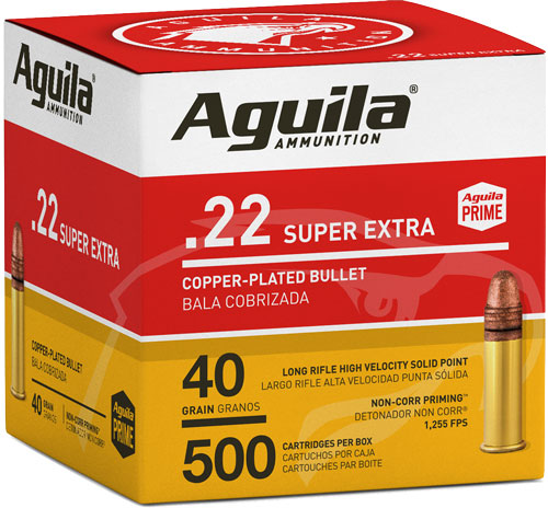 Aguila .22 Long Rifle Super Extra Hi-Velocity Copper Plated Round Nose 40 Grain 500/Box