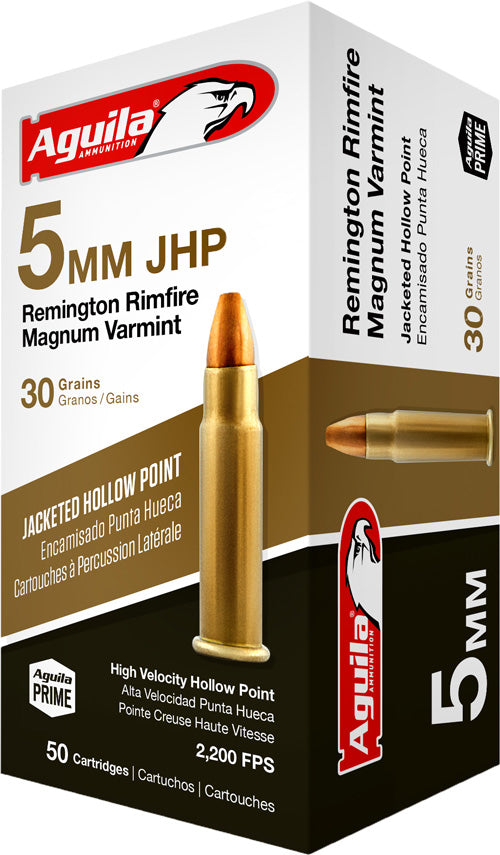 Aguila 5mm Remington Rim Target & Range High Velocity Magnum Varmint Jacketed Hollow Point 30 Grain 50/Box