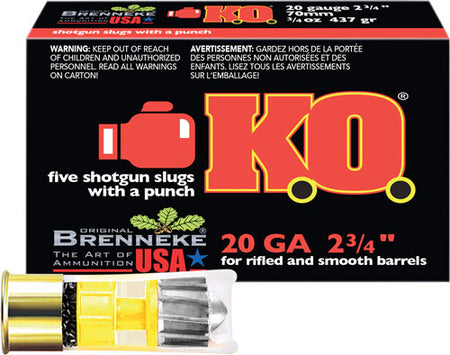 Brenneke 20 Gauge K.O. Hunting Slug 3/4 oz 2.75 in 5/Box [Item 6358]
