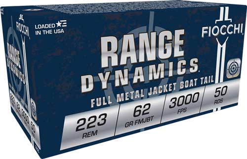 Fiocchi .223 Remington Range Dynamics Full Metal Jacket Boat Tail 62 Grain 50/Box