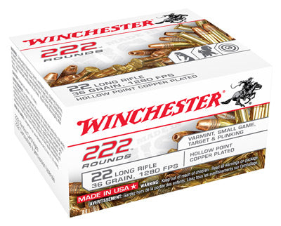 Winchester .22 Long Rifle USA 222 Copper Plated Hollow Point 36 Grain 10/Box
