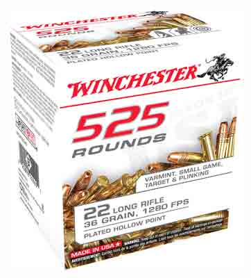 Winchester .22 Long Rifle USA 525 Copper Plated Hollow Point 36 Grain 525/Box