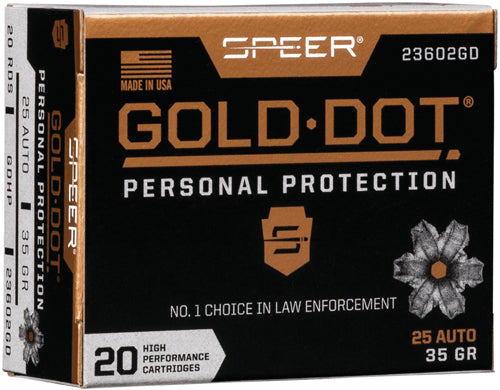 Speer .25 ACP Gold Dot Personal Protection Hollow Point 35 Grain 20/Box