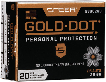 Speer .25 ACP Gold Dot Personal Protection Hollow Point 35 Grain 20/Box