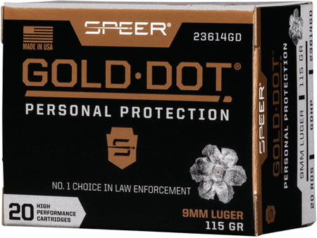 Speer 9mm Luger / Parabellum Gold Dot Personal Protection Hollow Point 115 Grain 20/Box